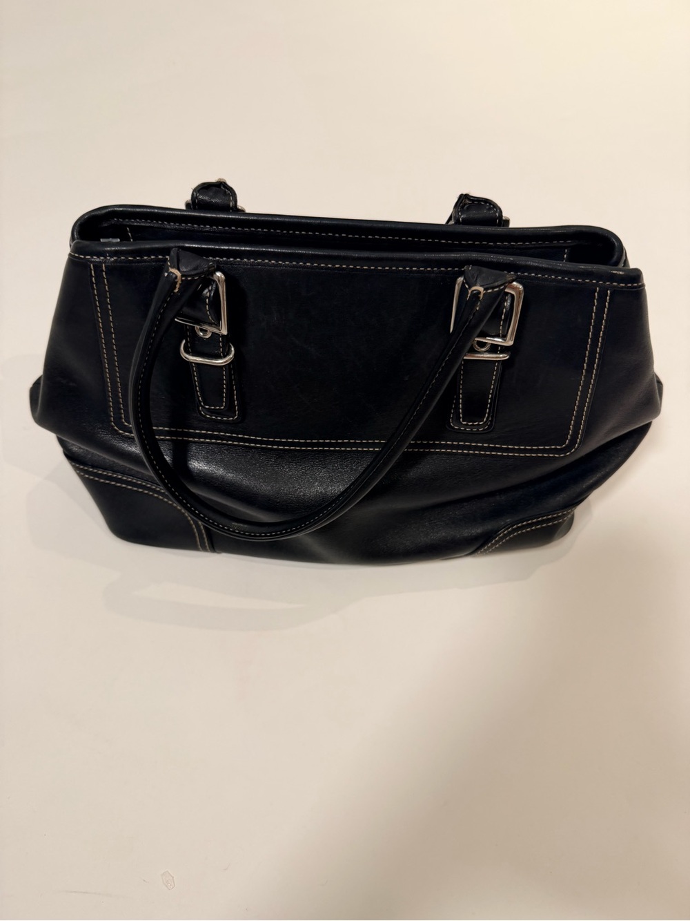 Vintage Coach Black Leather Hampton Satchel Bag Y2K Buckle Shoulder Purse - Picture 5 of 15